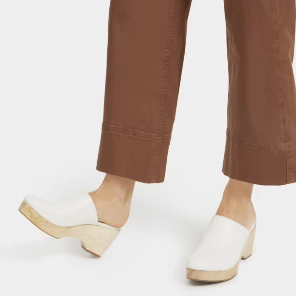 Everlane The Clog in Bone Leather with Wood Wedge Platform - Size 9